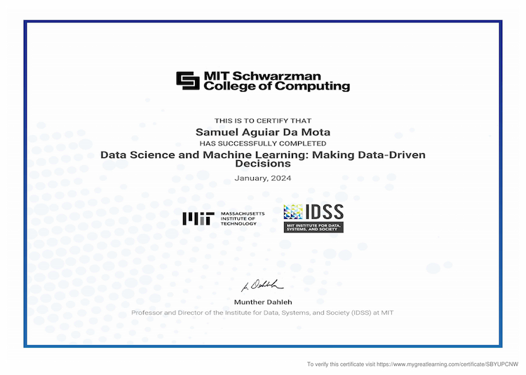 Certificado MIT Schwarzman College of Computing — Data Science and Machine Learning